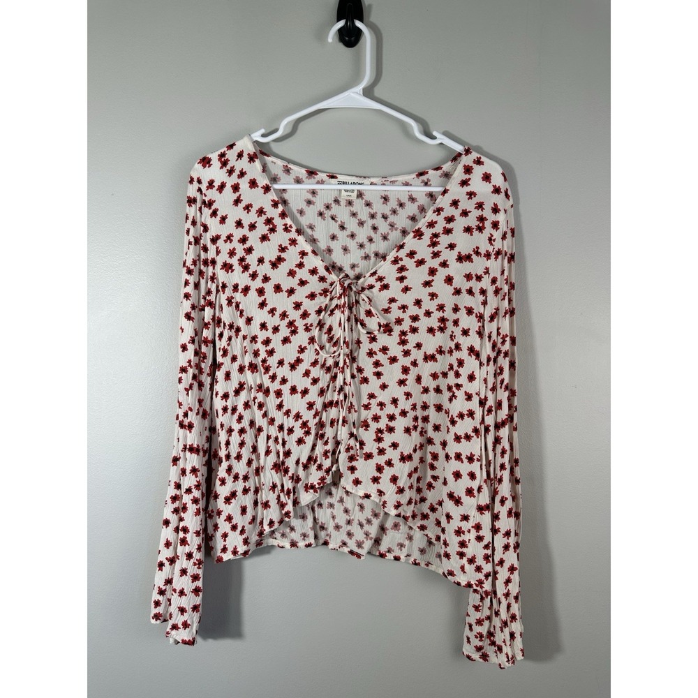 Billabong Top Womens‎ Large Cream Red Floral Rayon Lightweight Boho Beach